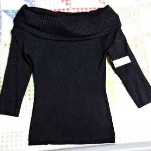 OFF THE SHOULDER BLACK METALLIC-GLITTER SWEATER